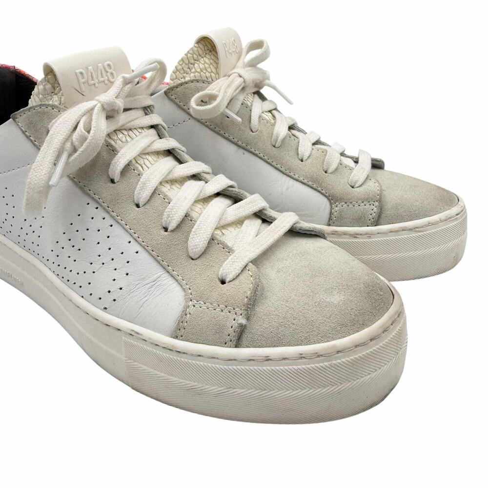 P448 Thea Two Tone White Leather Neon Snakeskin Heel Chunky Streetwear Sneakers - Picture 7 of 10